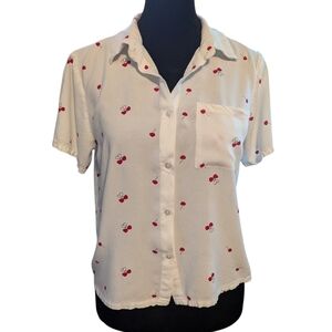 Japna Cherry Rockabilly Blouse White and Red Summer